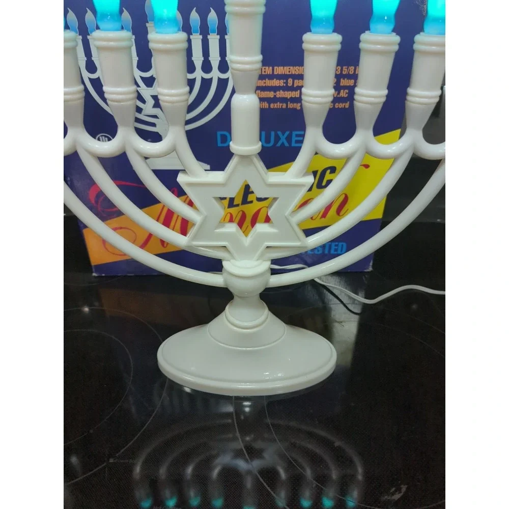 Deluxe Electric Menorah Blue Flame Lights Set Starlight Productions